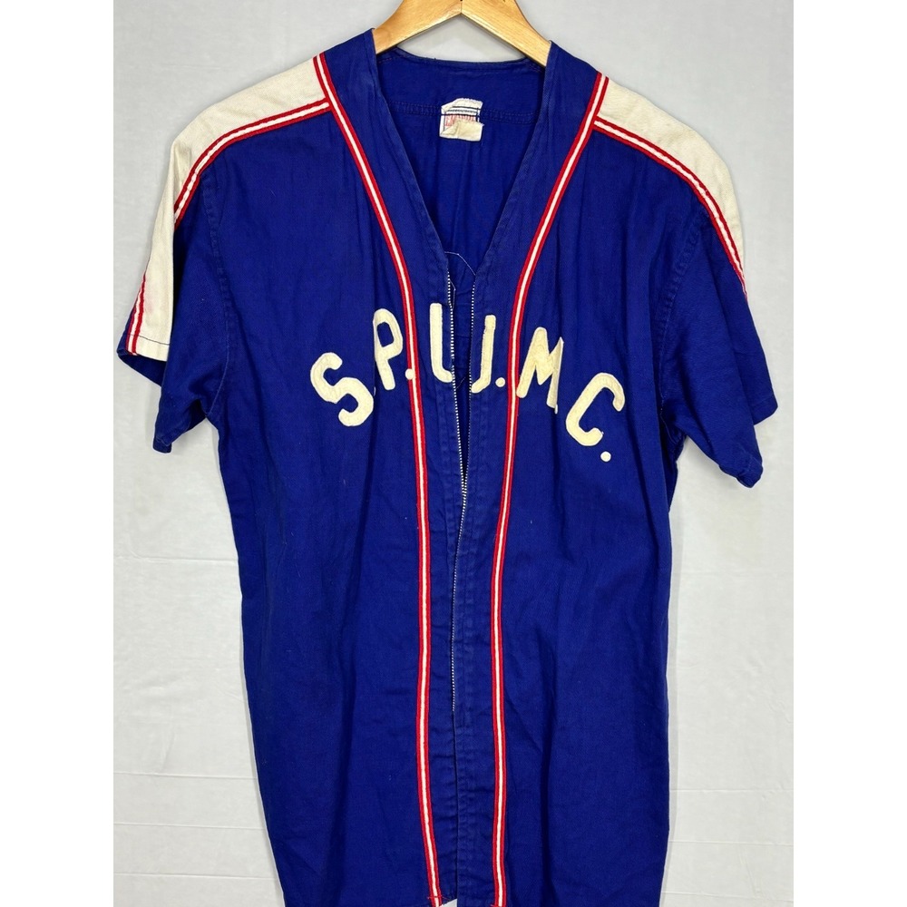 Empire Sporting Goods S.P.L.M.C. Zipper Baseball Jersey Mens Blue Cotton Vintage